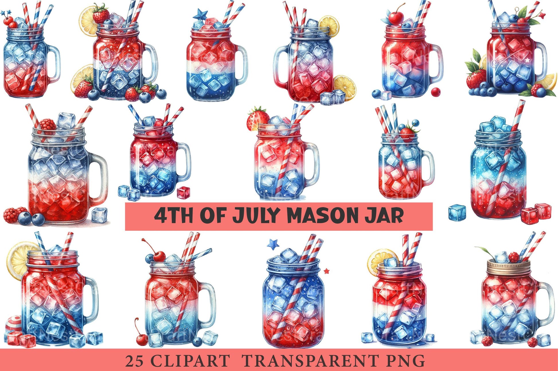 4th of July Mason Jar Clipart - CraftNest - Digital Crafting and Art