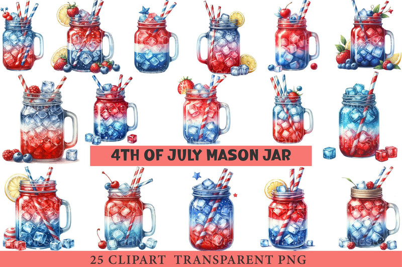 4th of July Mason Jar Clipart - CraftNest - Digital Crafting and Art