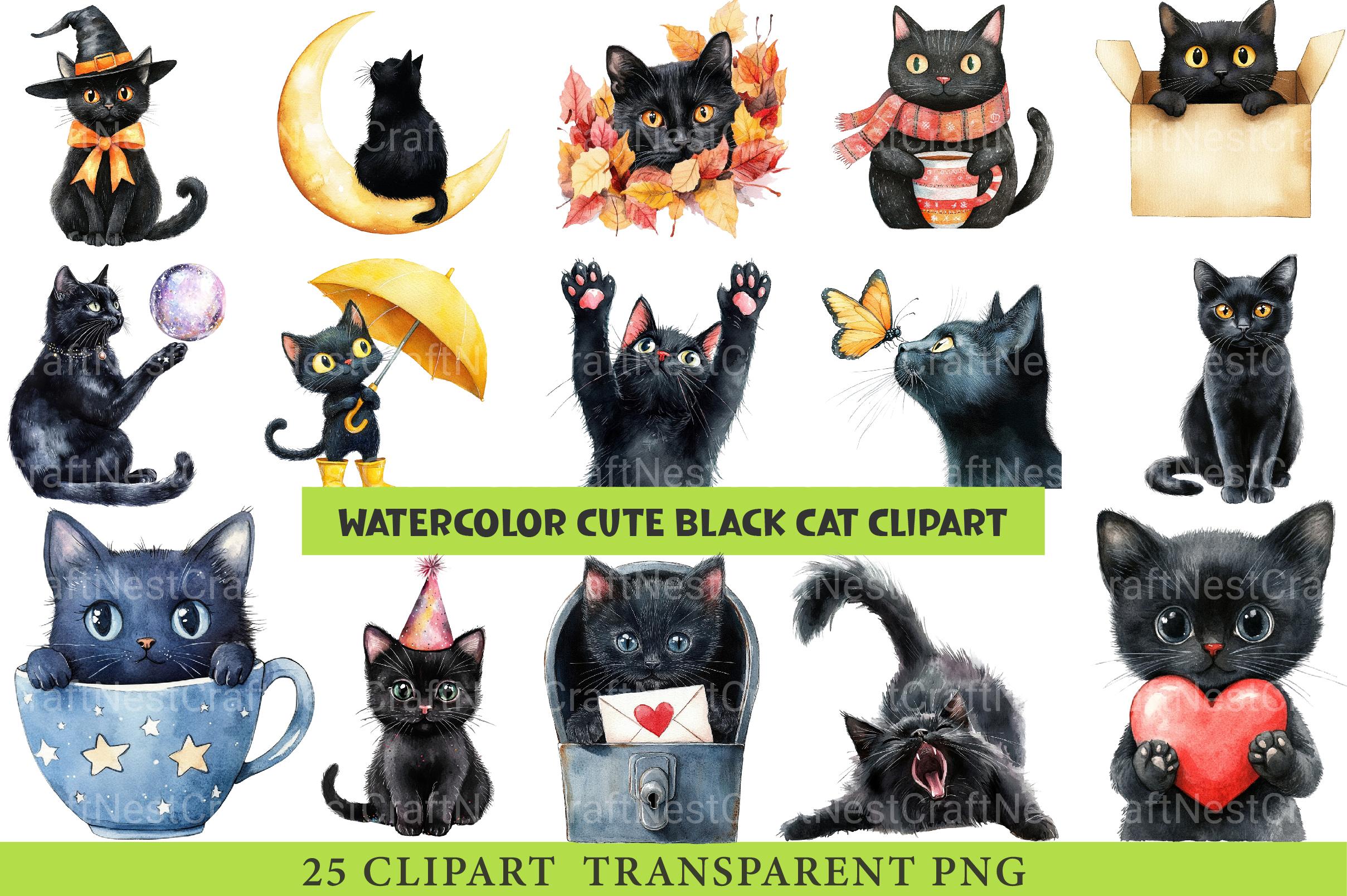 Cute Black Cat Clipart - CraftNest - Digital Crafting and Art