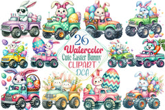 Cute Easter Bunny Monster Truck Clipart Bundle - CraftNest - Digital Crafting and Art