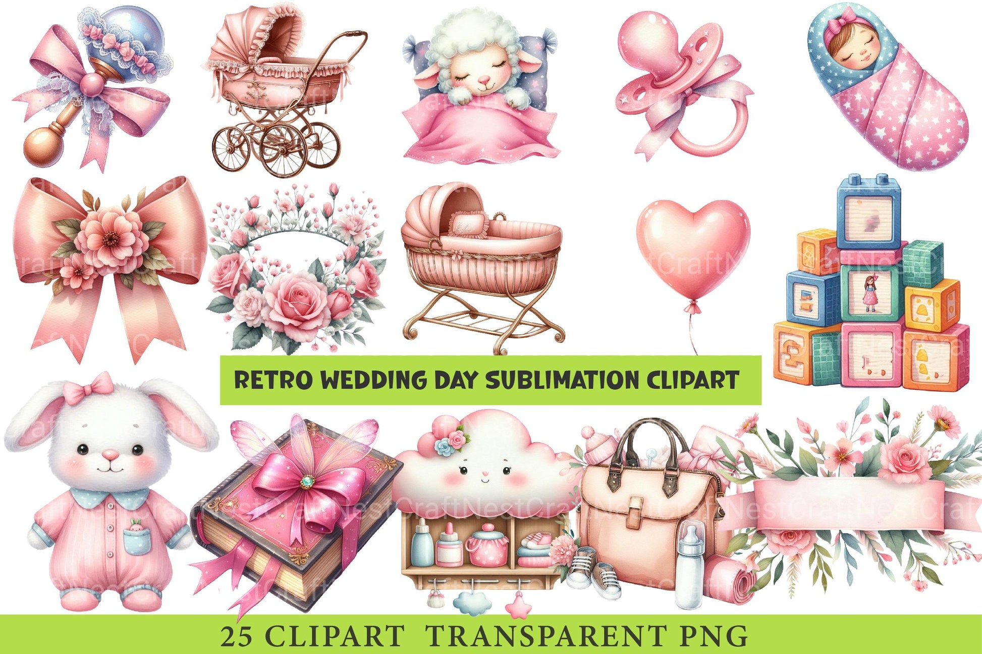 Pink Baby Girl Nursery Clipart Bundle - CraftNest - Digital Crafting and Art