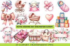 Pink Baby Girl Nursery Clipart Bundle - CraftNest - Digital Crafting and Art