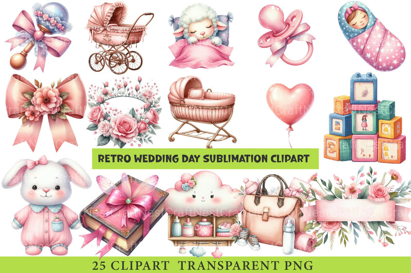 Pink Baby Girl Nursery Clipart Bundle - CraftNest - Digital Crafting and Art