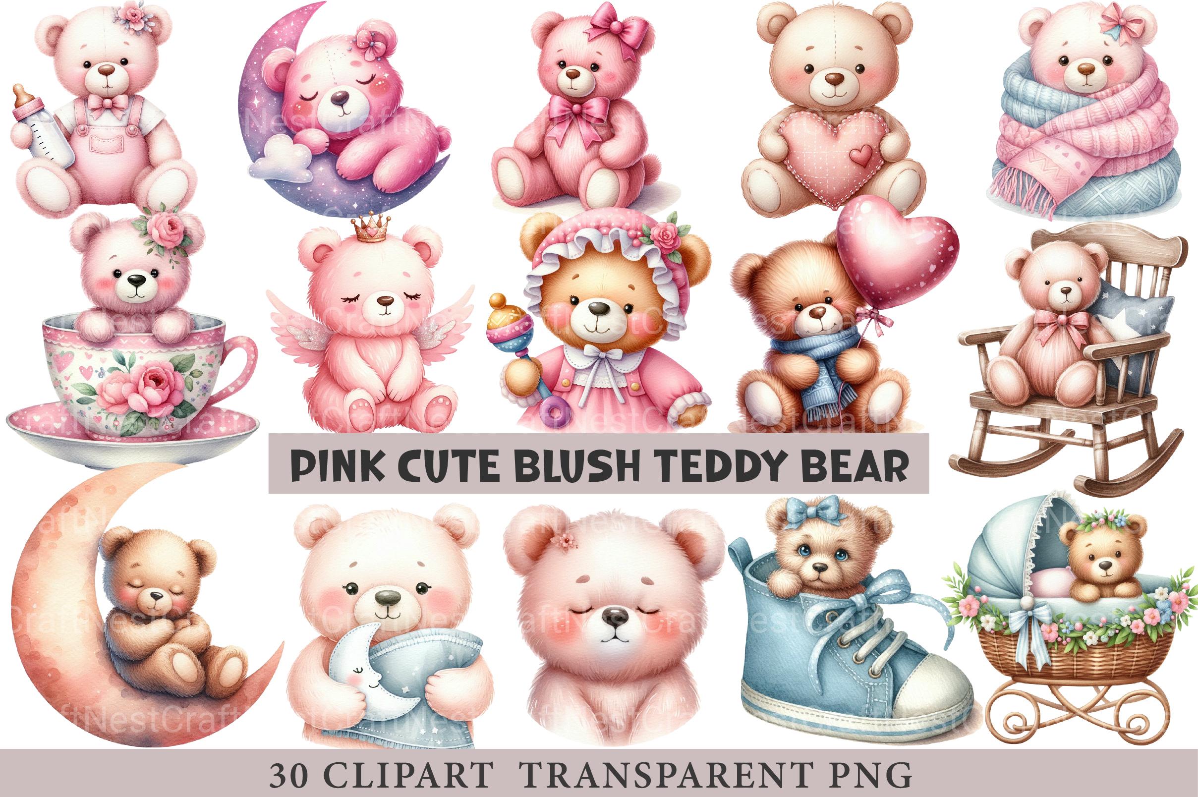 Pink Cute Blush Teddy Bear Clipart 1 - CraftNest - Digital Crafting and Art