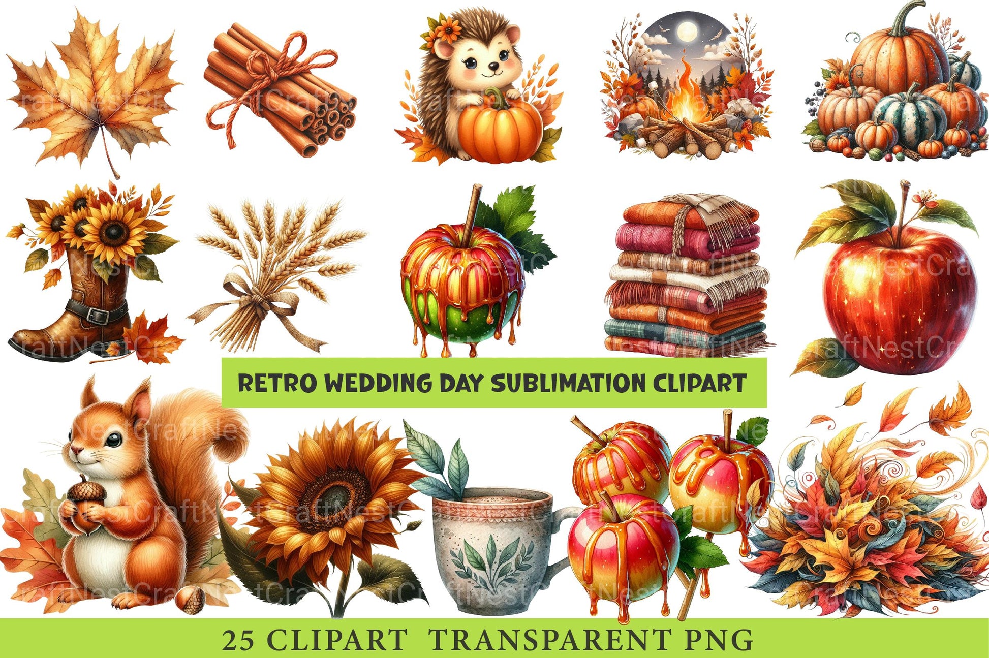 Retro Wedding Day Clipart - CraftNest - Digital Crafting and Art