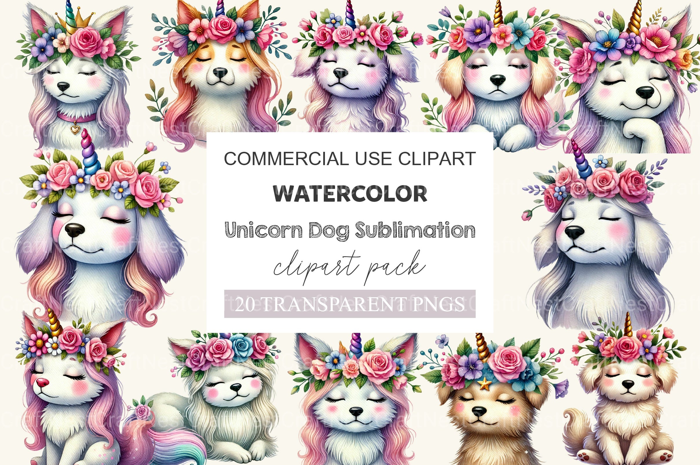Unicorn Dog Clipart Bundle - CraftNest - Digital Crafting and Art