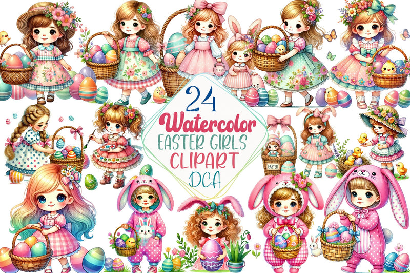 Cute Easter Girls Clipart Bundle - CraftNest - Digital Crafting and Art