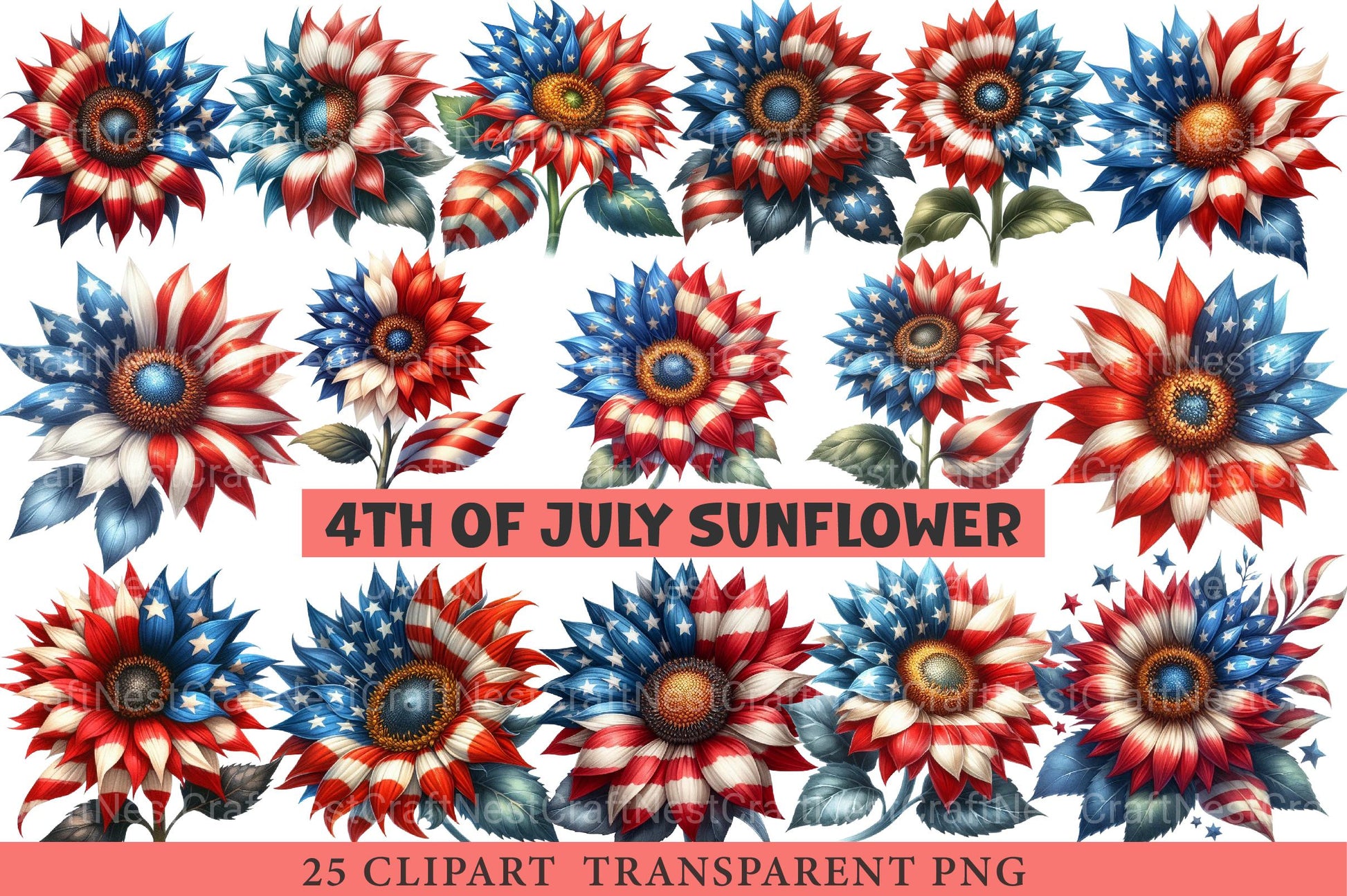 4th of July Sunflower Clipart 1 - CraftNest - Digital Crafting and Art