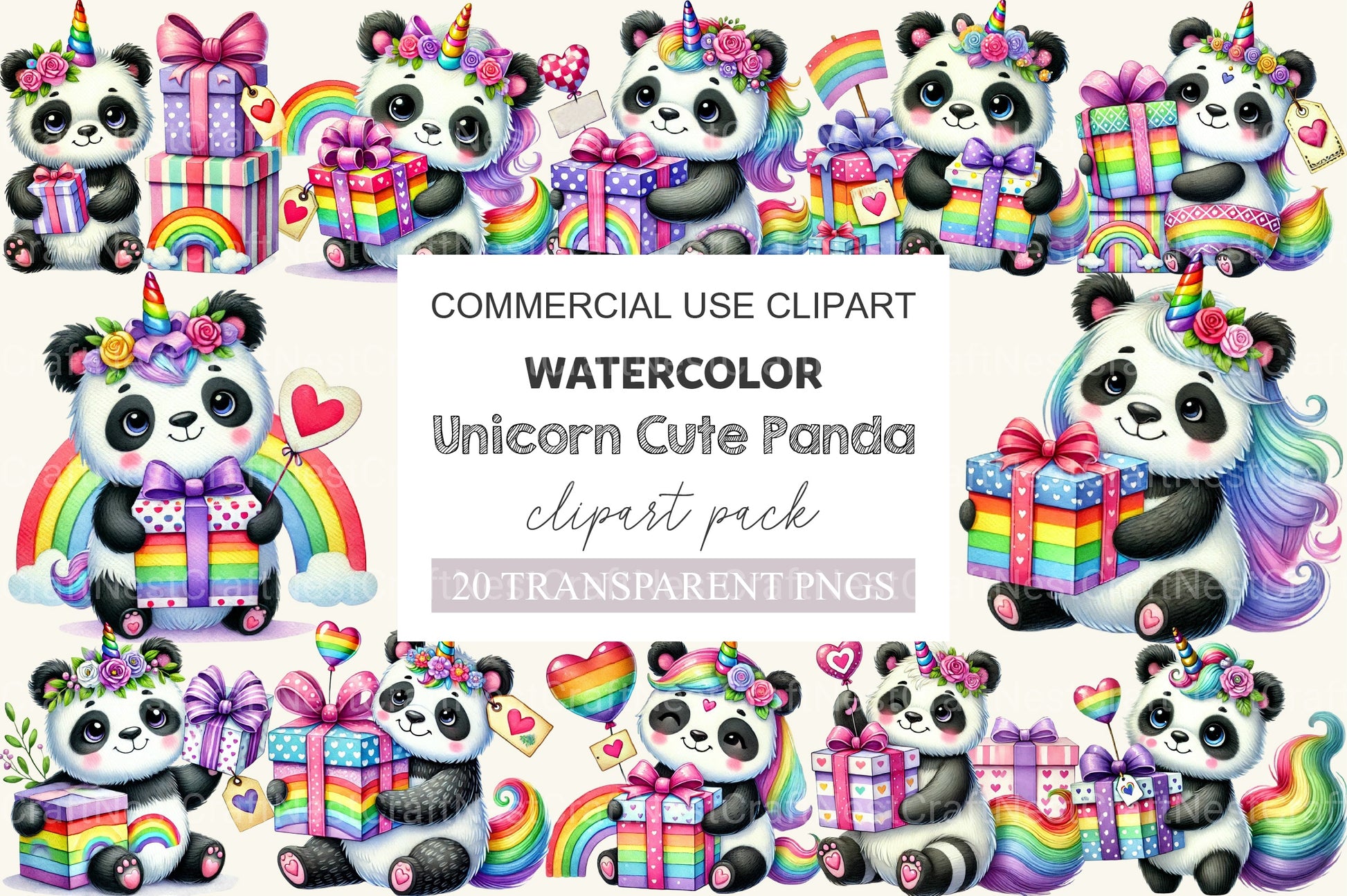 Unicorn Cute Panda Clipart Bundle 2 - CraftNest - Digital Crafting and Art