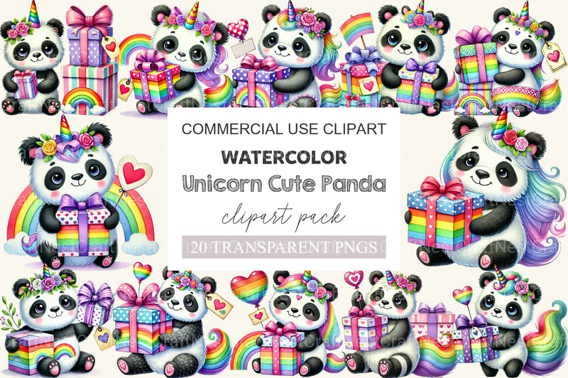 Unicorn Cute Panda Clipart Bundle 2 - CraftNest - Digital Crafting and Art