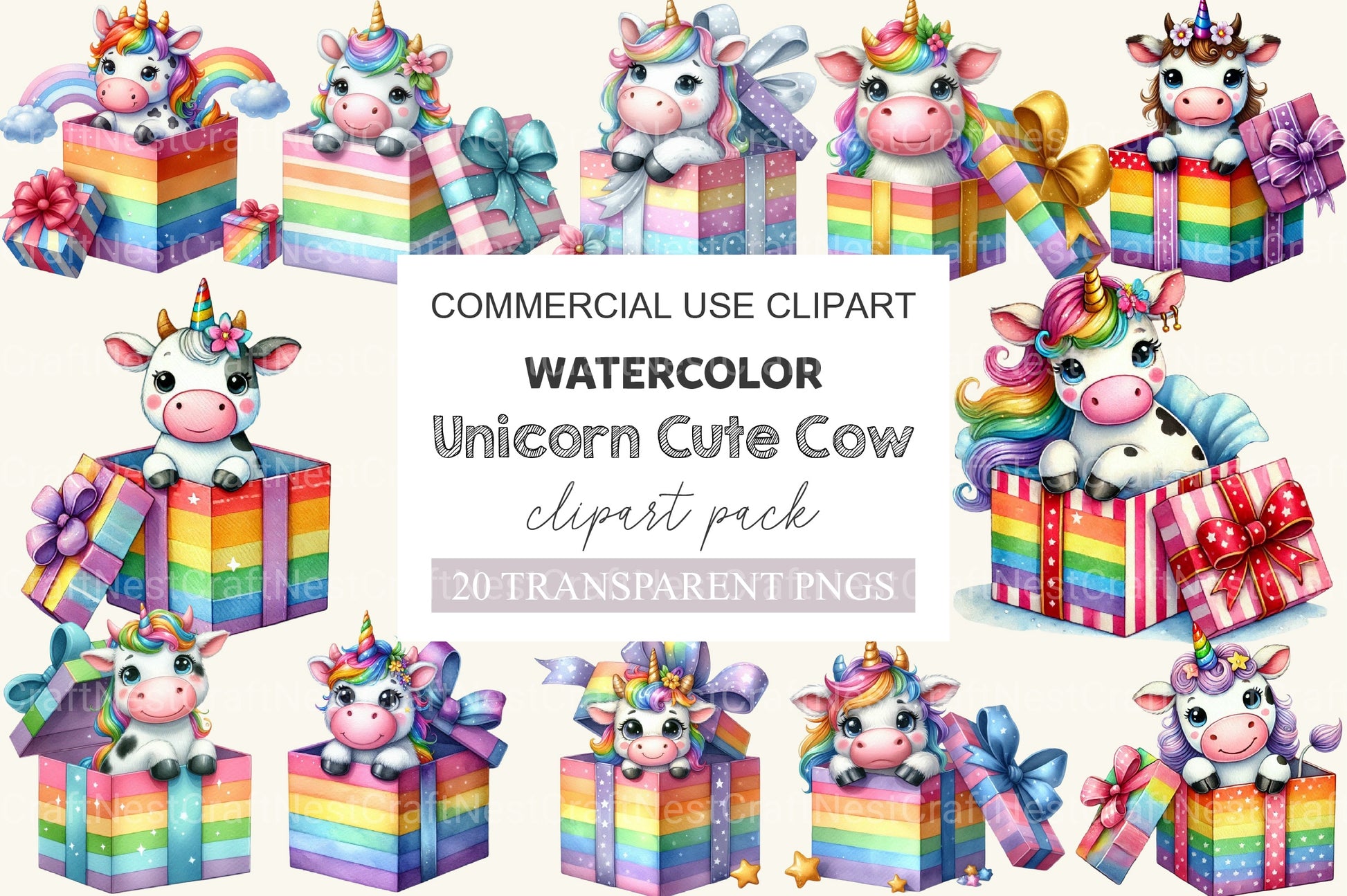 Unicorn Cute Cow Clipart Bundle 1 - CraftNest - Digital Crafting and Art