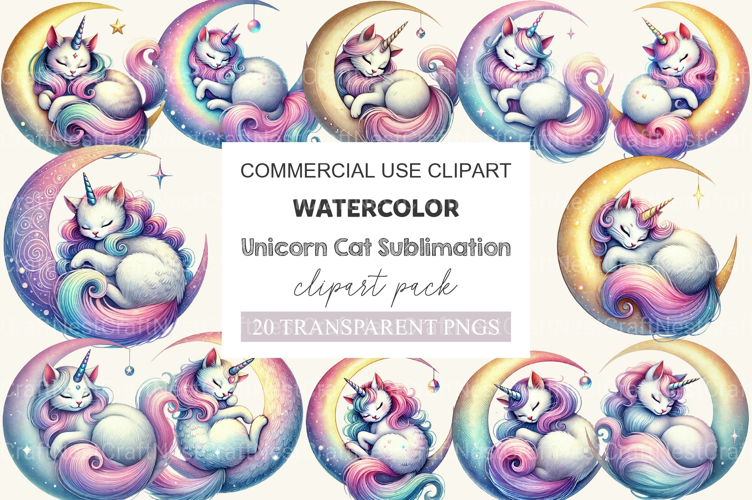 Unicorn Cat Clipart Bundle - CraftNest - Digital Crafting and Art