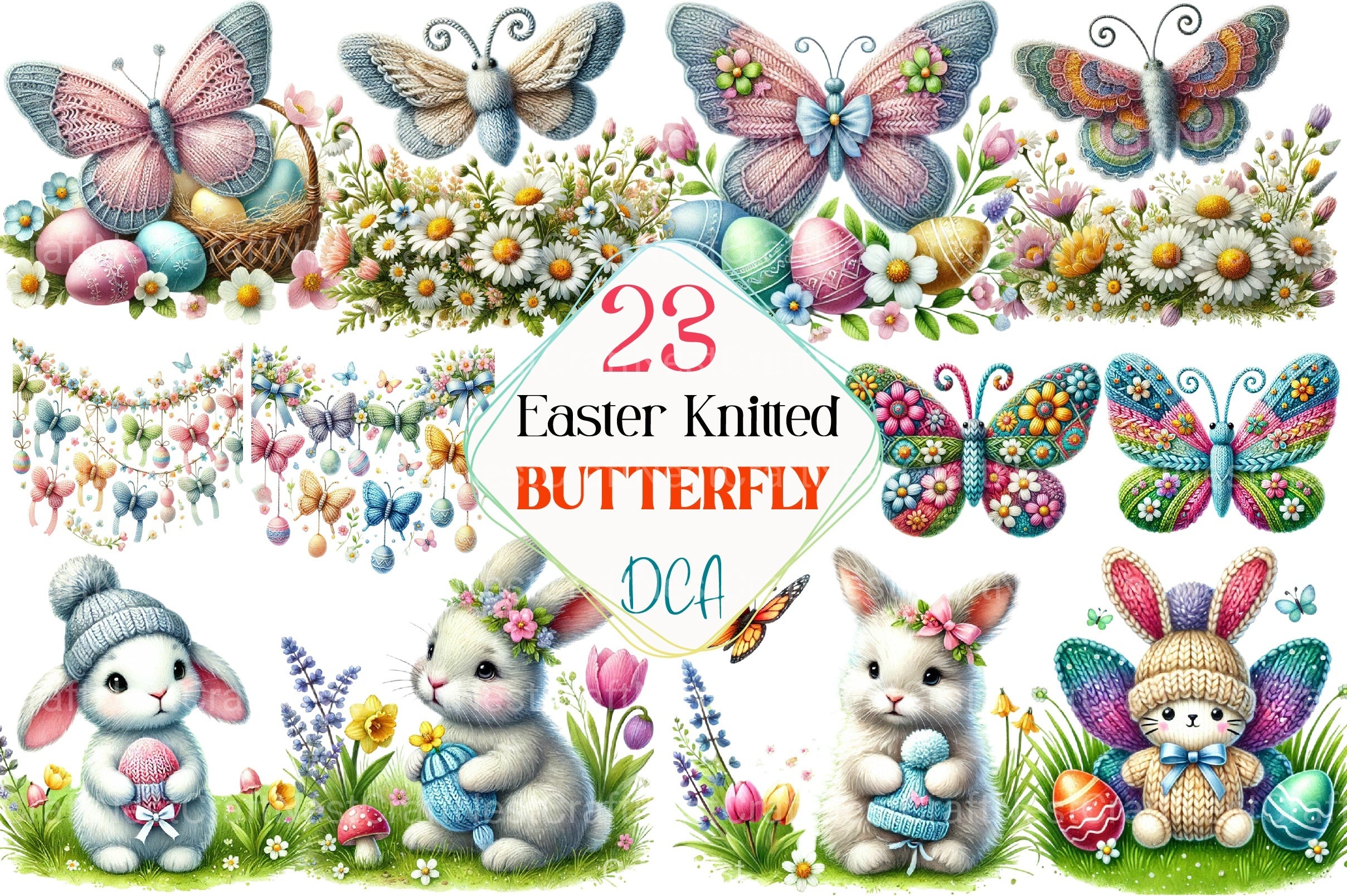 Easter Knitted Butterfly Clipart Bundle - CraftNest - Digital Crafting and Art