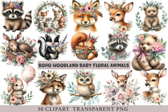 Boho Woodland Baby Floral Animals Clipart - CraftNest - Digital Crafting and Art
