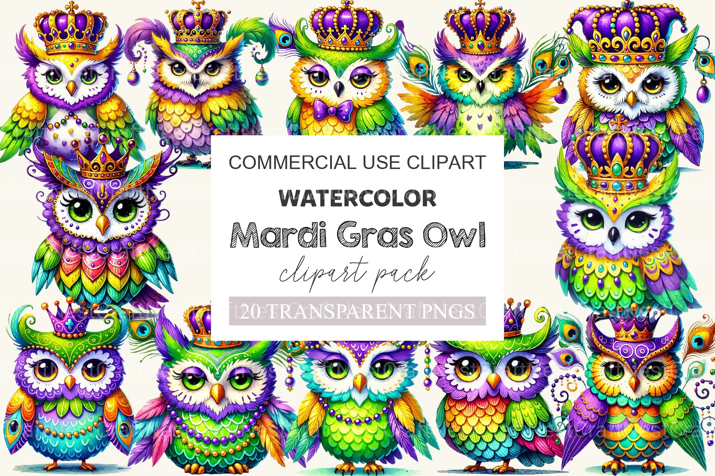 Mardi Gras Owl Clipart Bundle - CraftNest - Digital Crafting and Art
