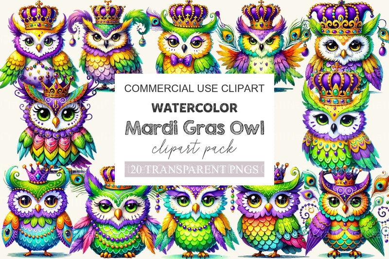 Mardi Gras Owl Clipart Bundle - CraftNest - Digital Crafting and Art