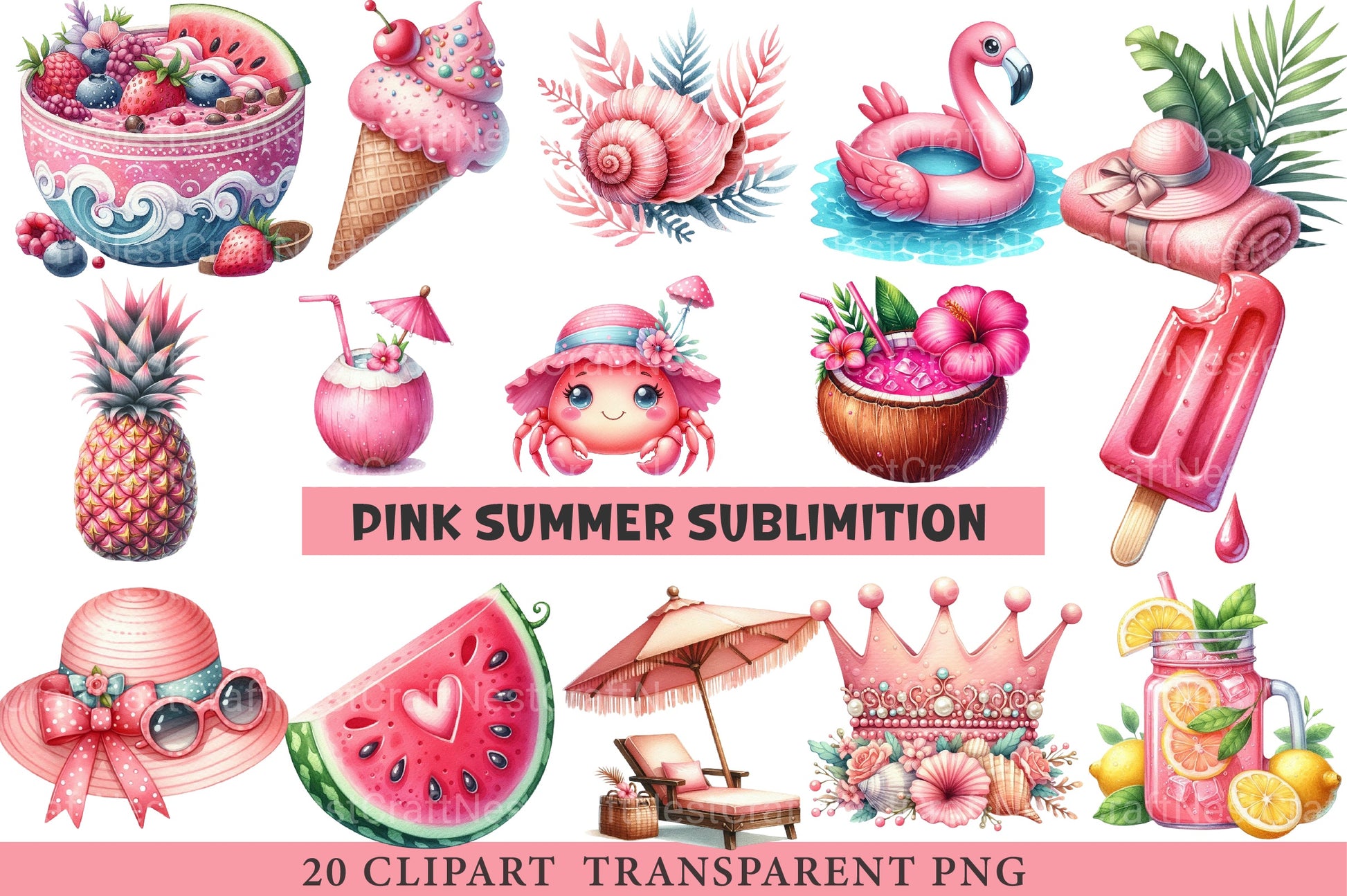 Pink Summer Sublimation Clipart Bundle - CraftNest - Digital Crafting and Art