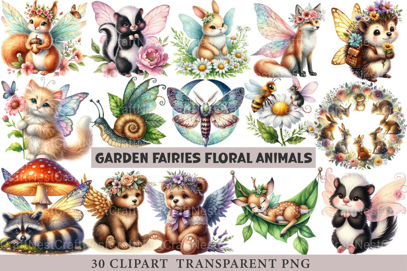 Garden Fairies Floral Animals Clipart - CraftNest - Digital Crafting and Art