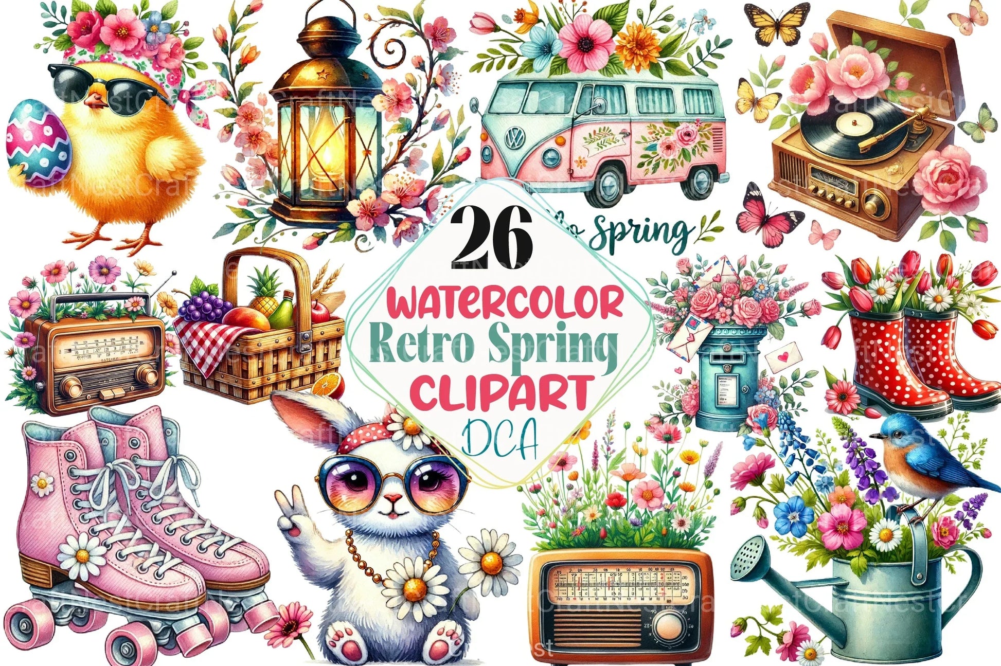 Retro Spring Clipart Bundle 99 - CraftNest - Digital Crafting and Art