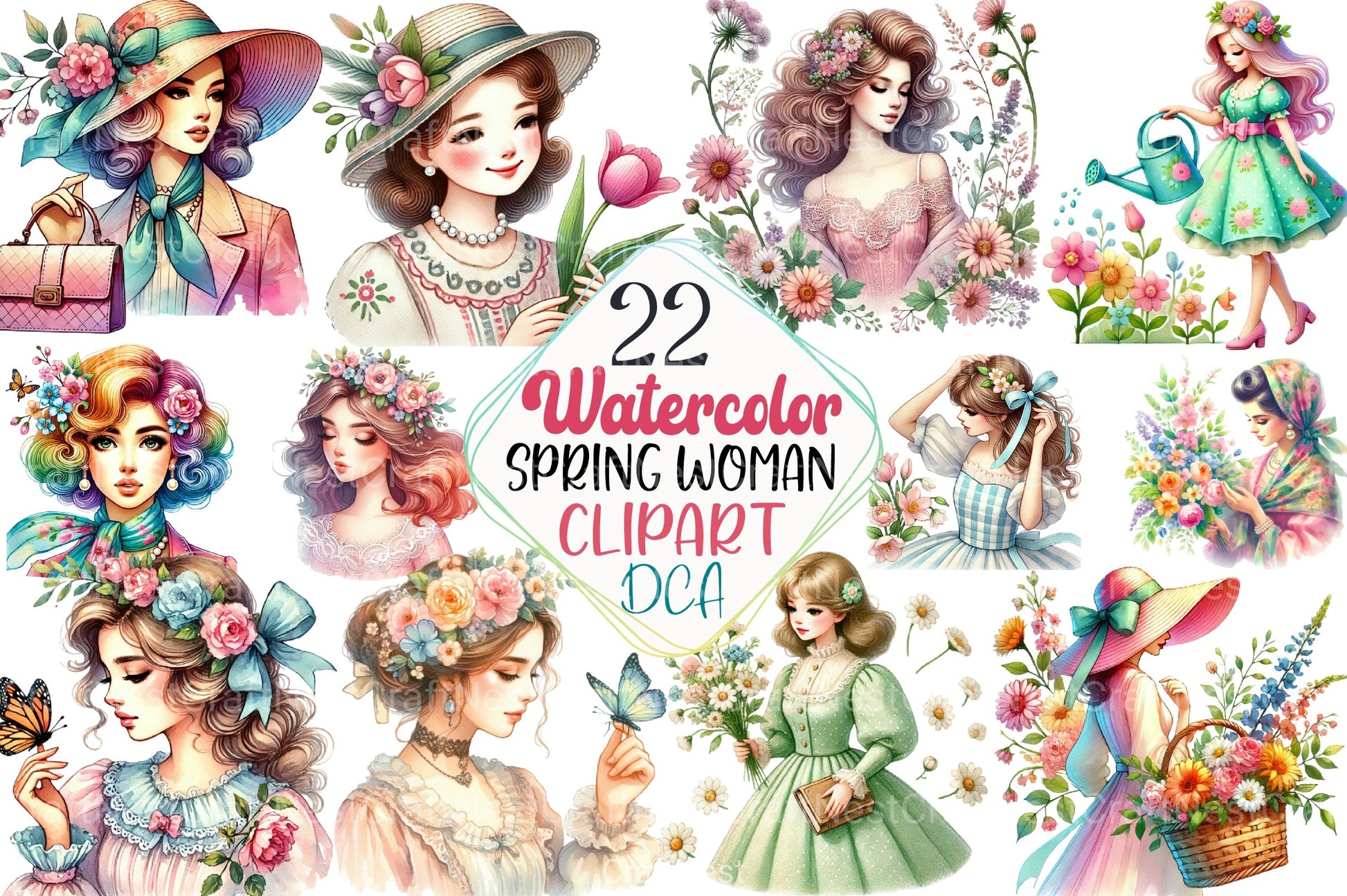 Vintage Spring Woman Clipart Bundle 1 - CraftNest - Digital Crafting and Art