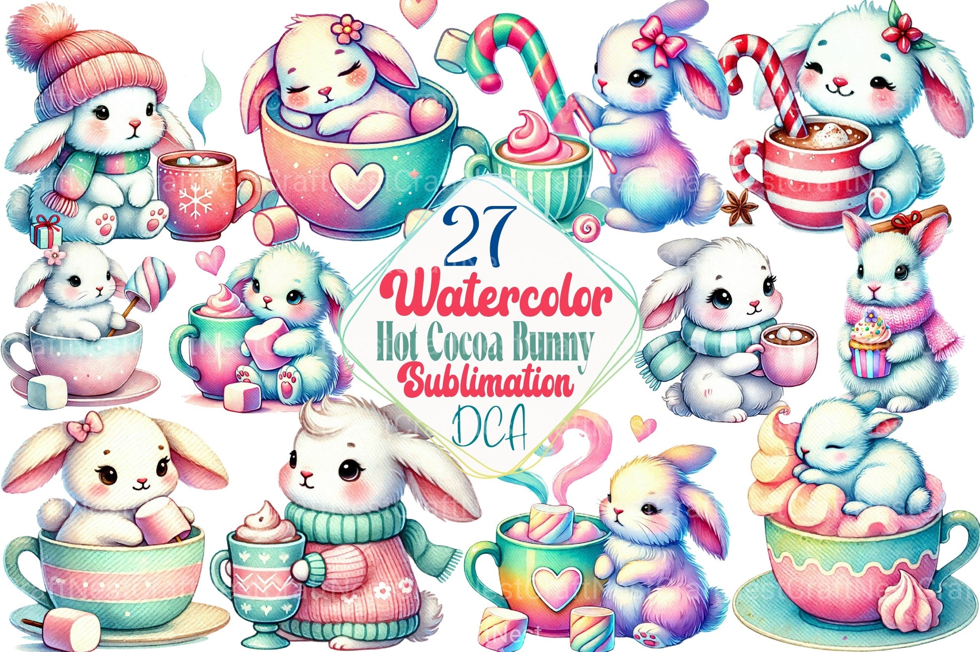 Hot Cocoa Bunny Clipart Bundle - CraftNest - Digital Crafting and Art