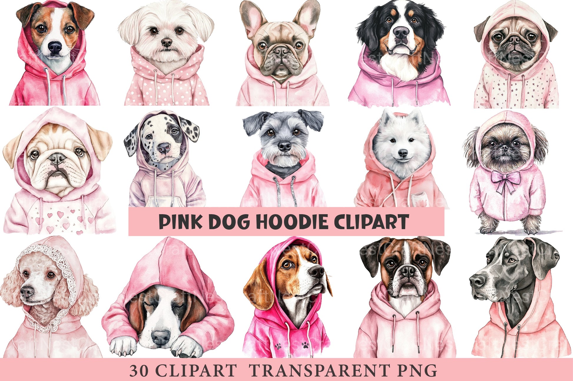 Pink Dog Hoodie Clipart Bundle - CraftNest - Digital Crafting and Art
