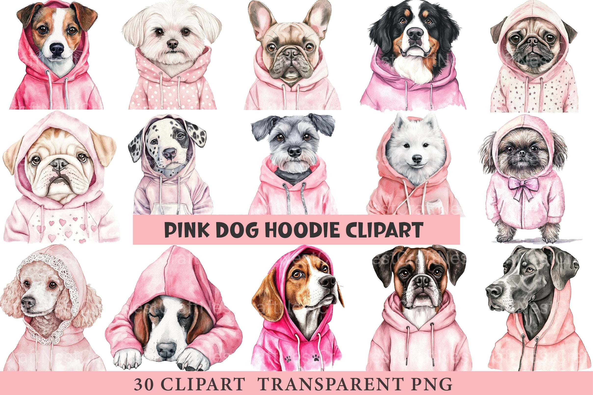 Pink Dog Hoodie Clipart Bundle - CraftNest - Digital Crafting and Art