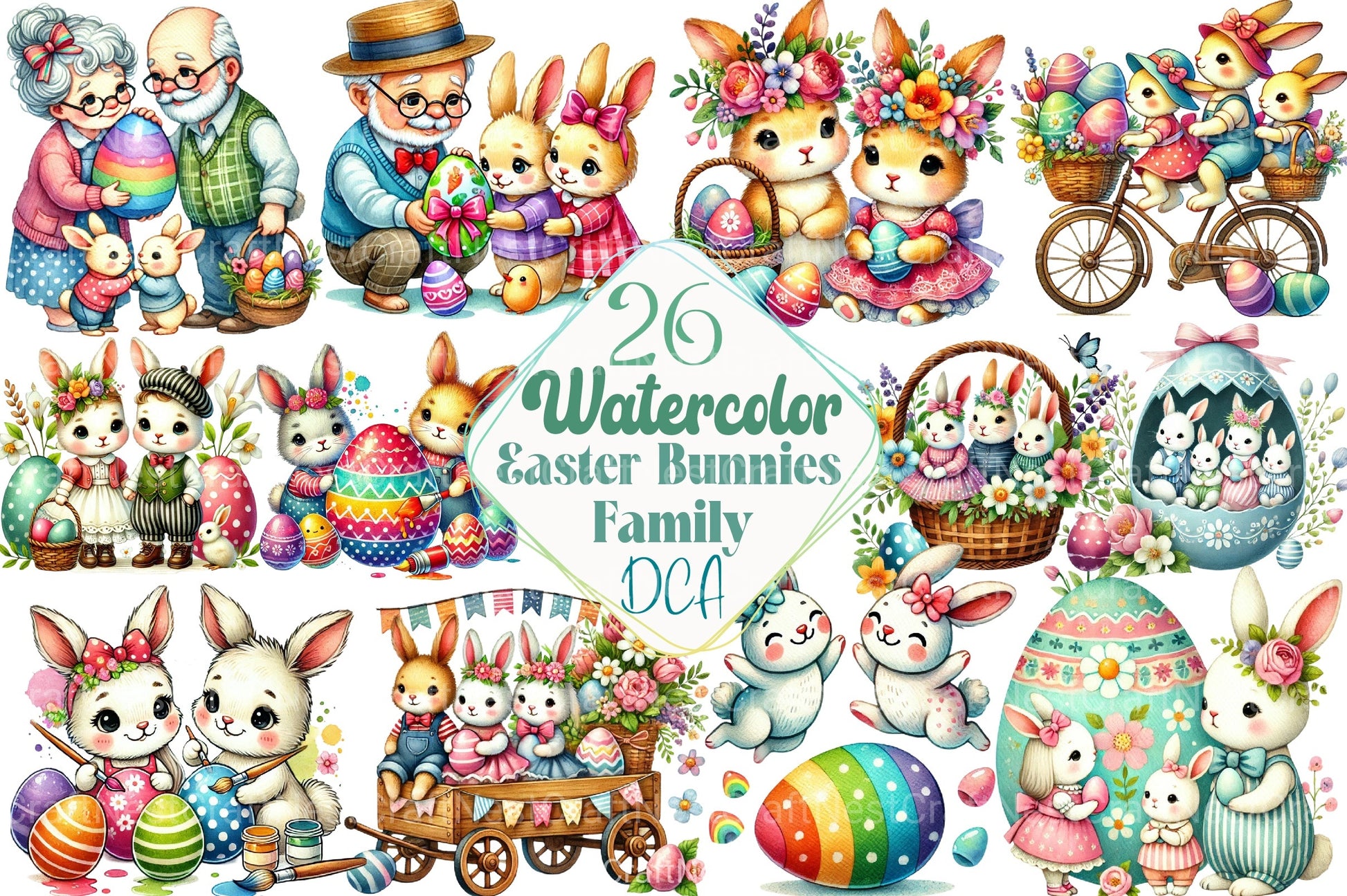 Easter Bunnies Family Clipart Bundle 99 - CraftNest - Digital Crafting and Art