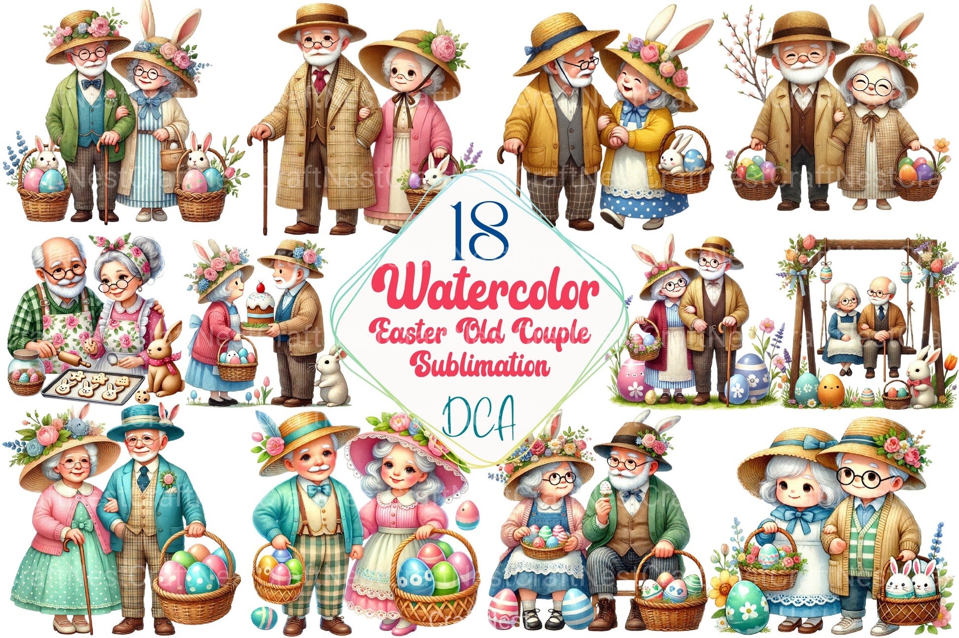Easter Old Couple Clipart Bundle - CraftNest - Digital Crafting and Art