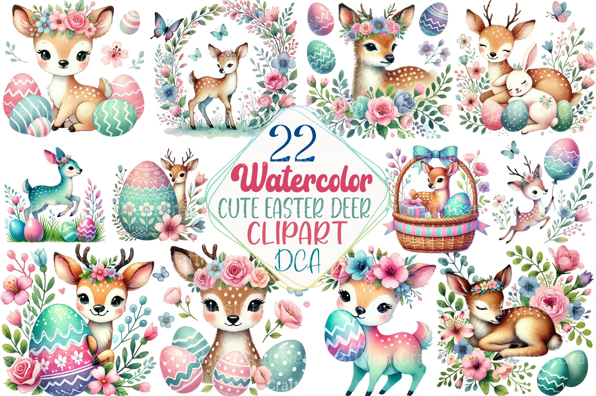 Cute Easter Deer Clipart Bundle - CraftNest - Digital Crafting and Art
