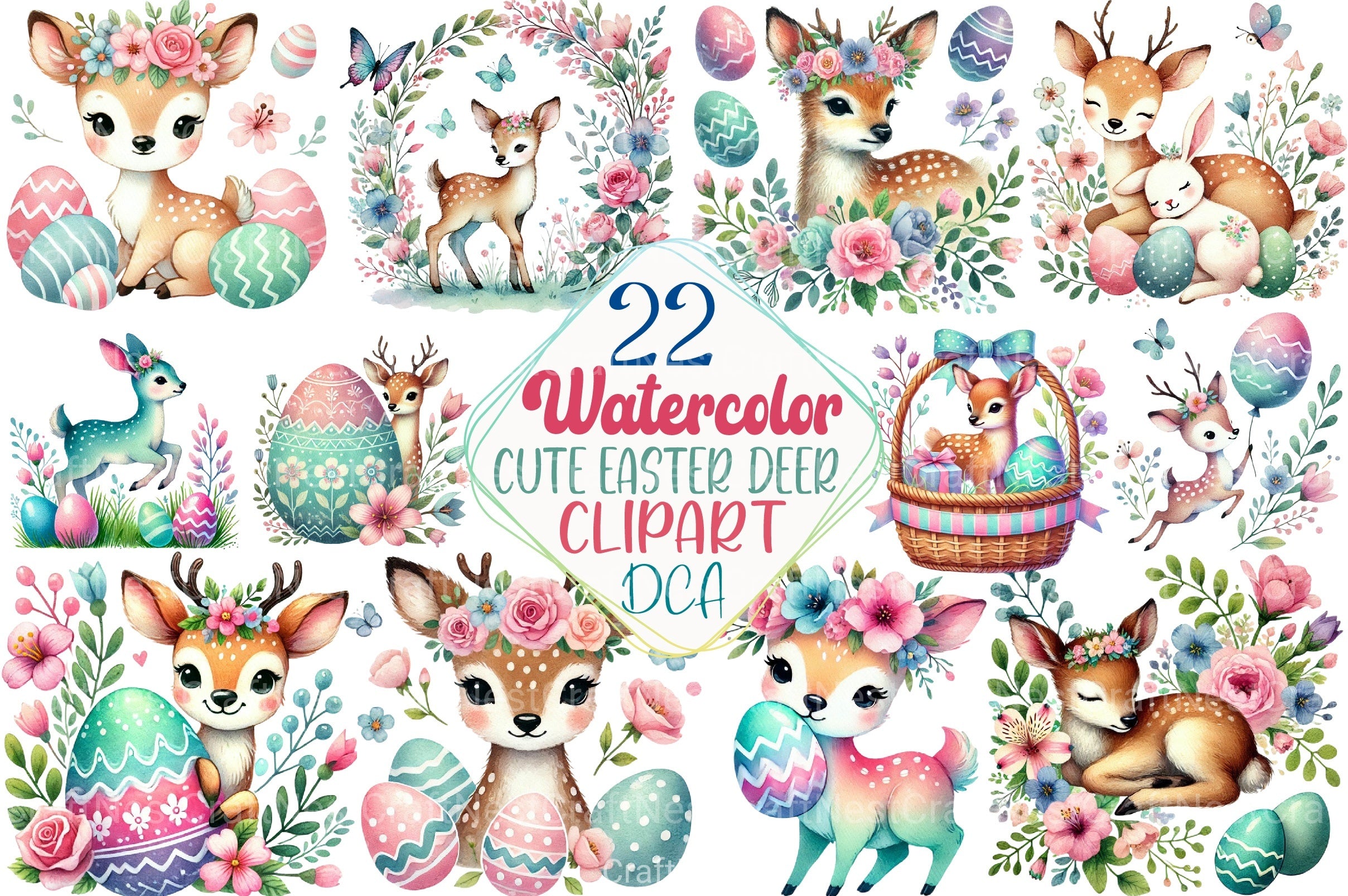Cute Easter Deer Clipart Bundle - CraftNest - Digital Crafting and Art