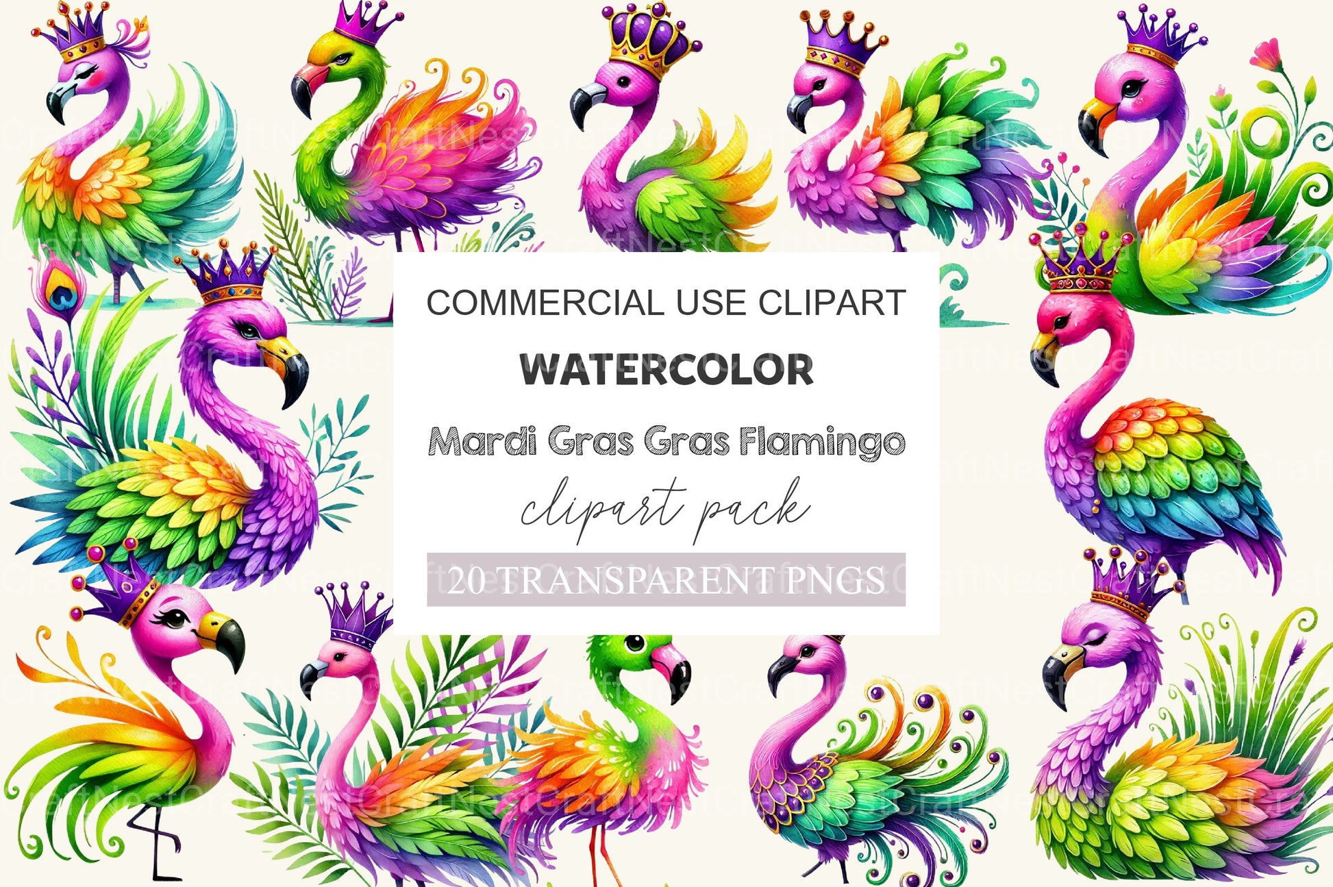 Mardi Gras Flamingo Clipart Bundle 2 - CraftNest - Digital Crafting and Art
