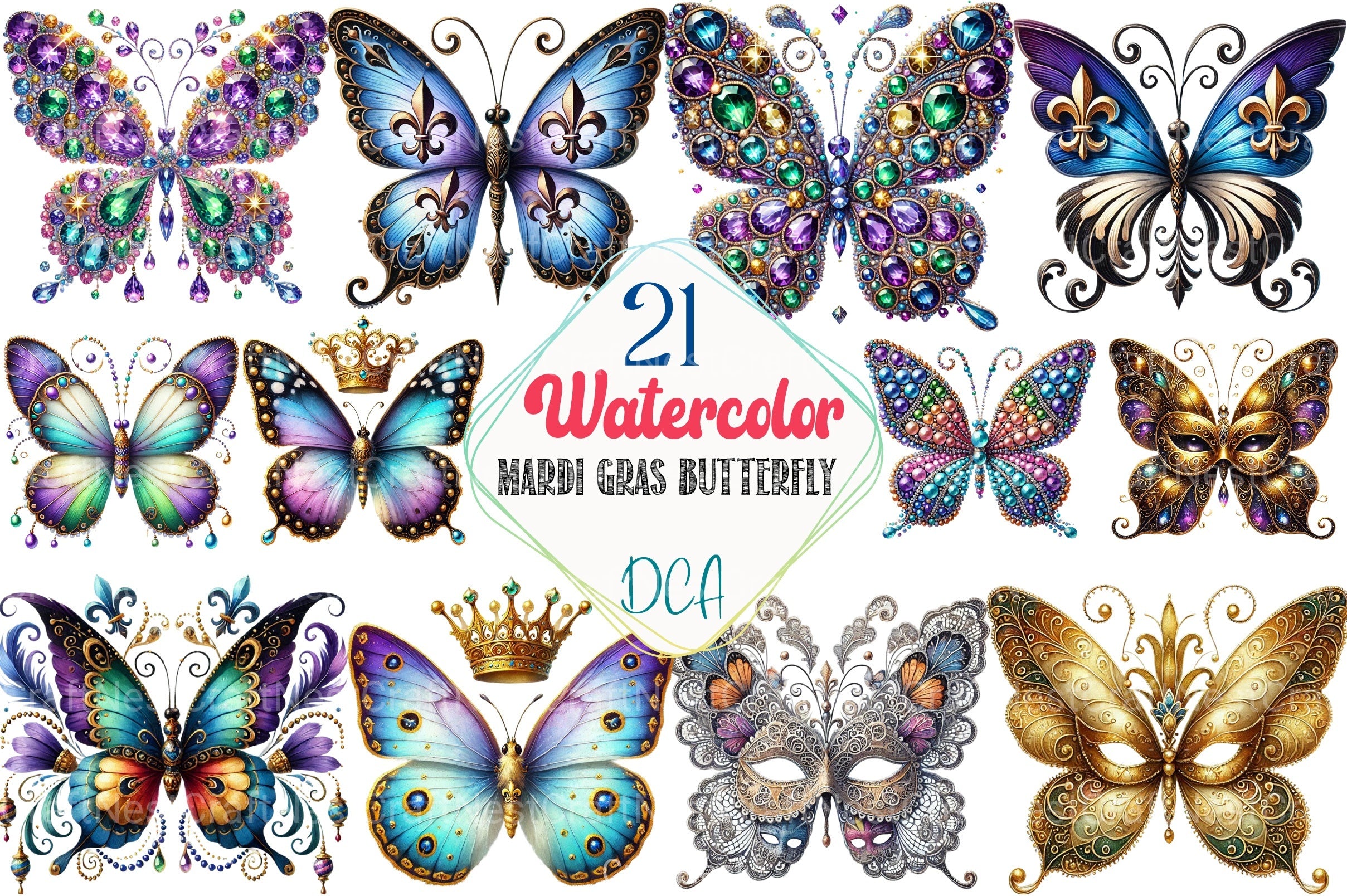 Mardi Gras Butterfly Clipart Bundle 99 - CraftNest - Digital Crafting and Art