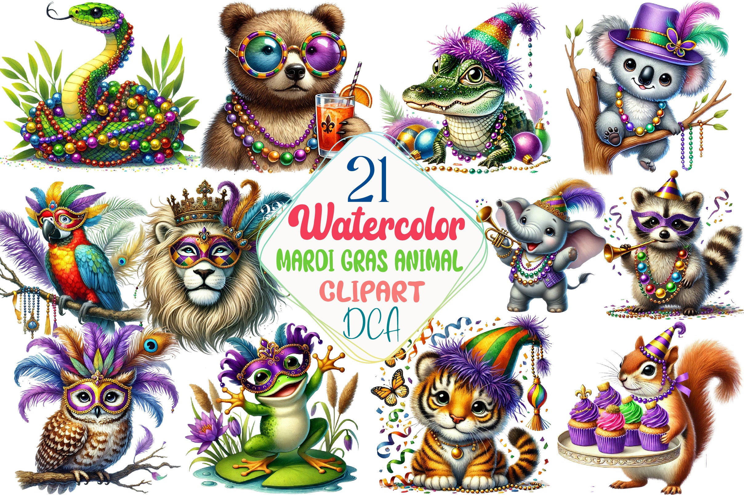 Mardi Gras Animal Clipart Bundle