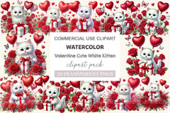 Valentine Cute White Kitten Clipart Bundle - CraftNest - Digital Crafting and Art