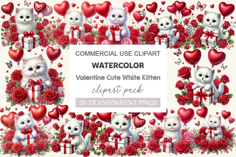 Valentine Cute White Kitten Clipart Bundle - CraftNest - Digital Crafting and Art