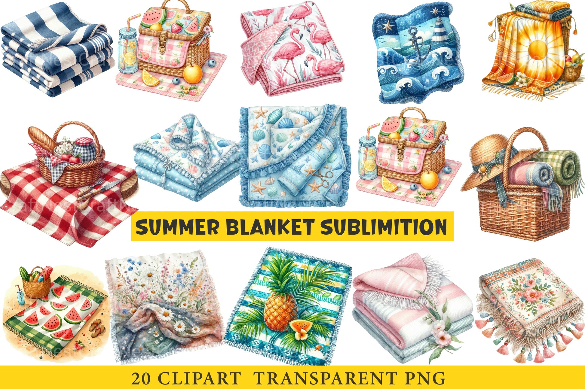 Summer Blanket Sublimation Clipart Bundle - CraftNest - Digital Crafting and Art