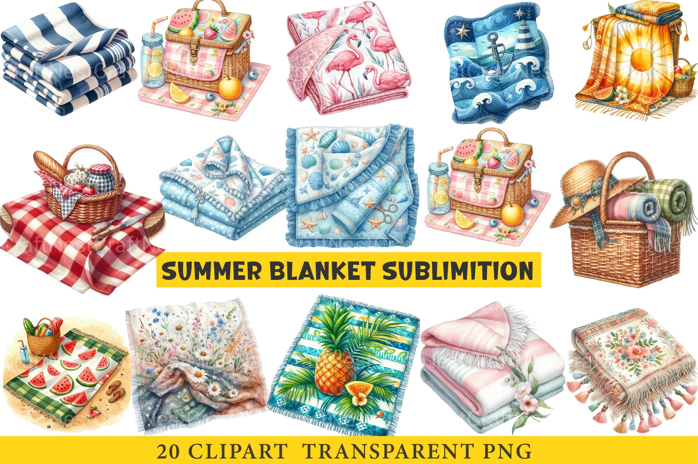 Summer Blanket Sublimation Clipart Bundle - CraftNest - Digital Crafting and Art
