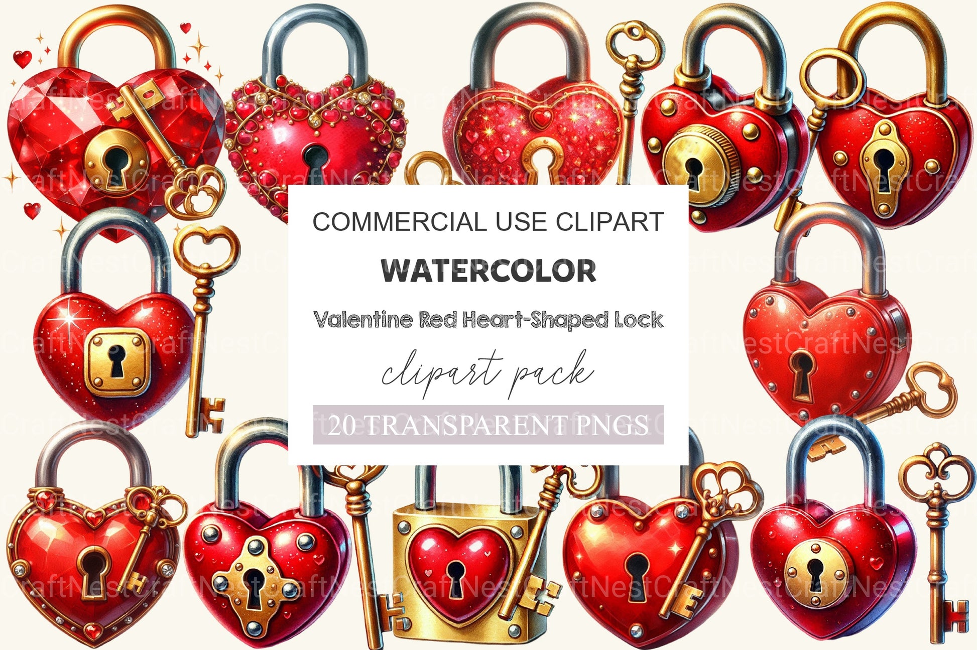 Valentine Red Heart Shaped Lock Clipart Bundle - CraftNest - Digital Crafting and Art