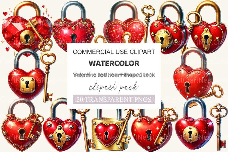 Valentine Red Heart Shaped Lock Clipart Bundle - CraftNest - Digital Crafting and Art