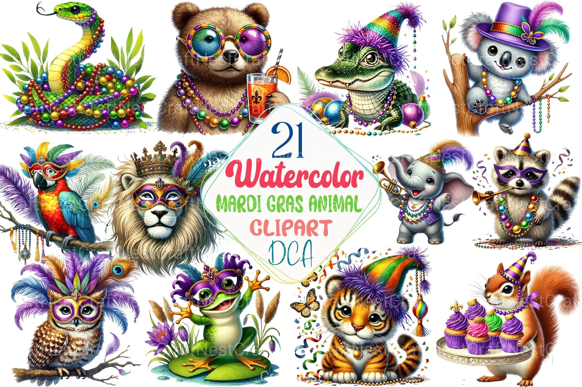 Mardi Gras Animal Clipart Bundle 2 - CraftNest - Digital Crafting and Art