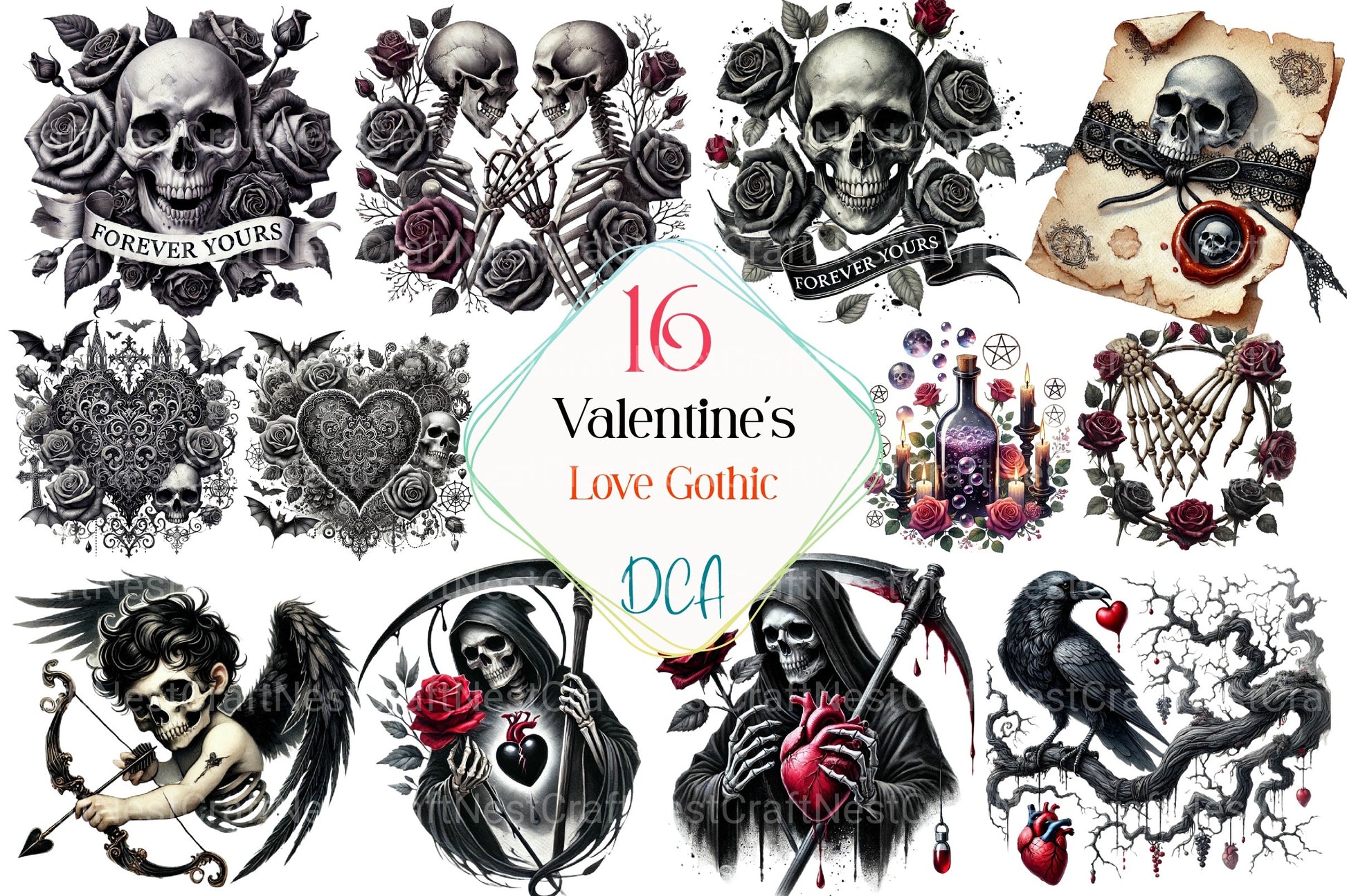 Gothic Valentine's Day Clipart Bundle 6 - CraftNest - Digital Crafting and Art