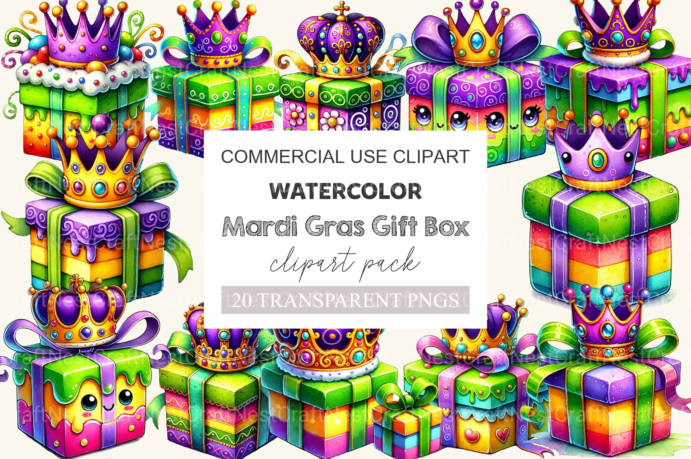 Mardi Gras Gift Box Clipart Bundle 1 - CraftNest - Digital Crafting and Art