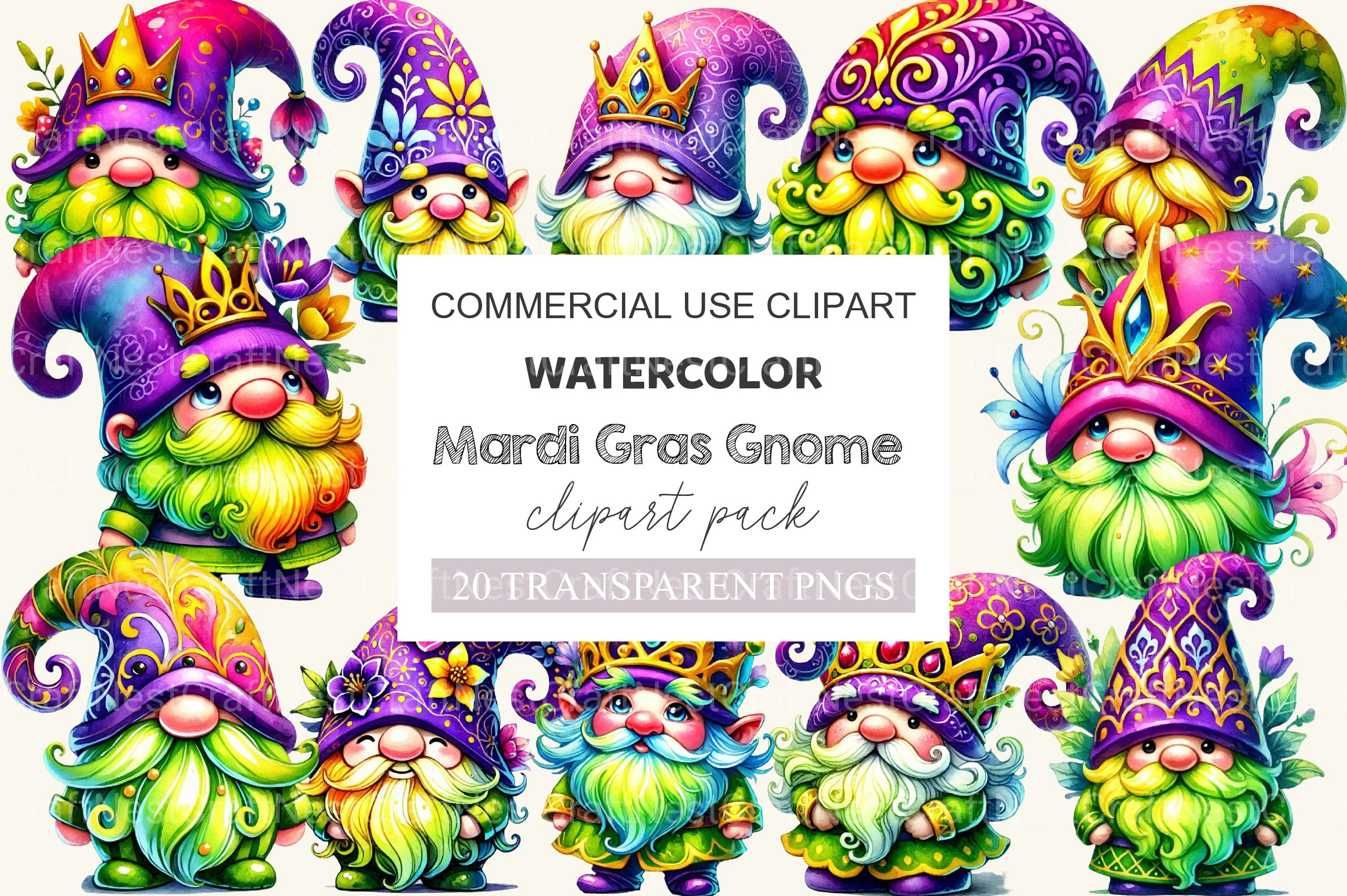 Mardi Gras Gnome Clipart Bundle 3 - CraftNest - Digital Crafting and Art
