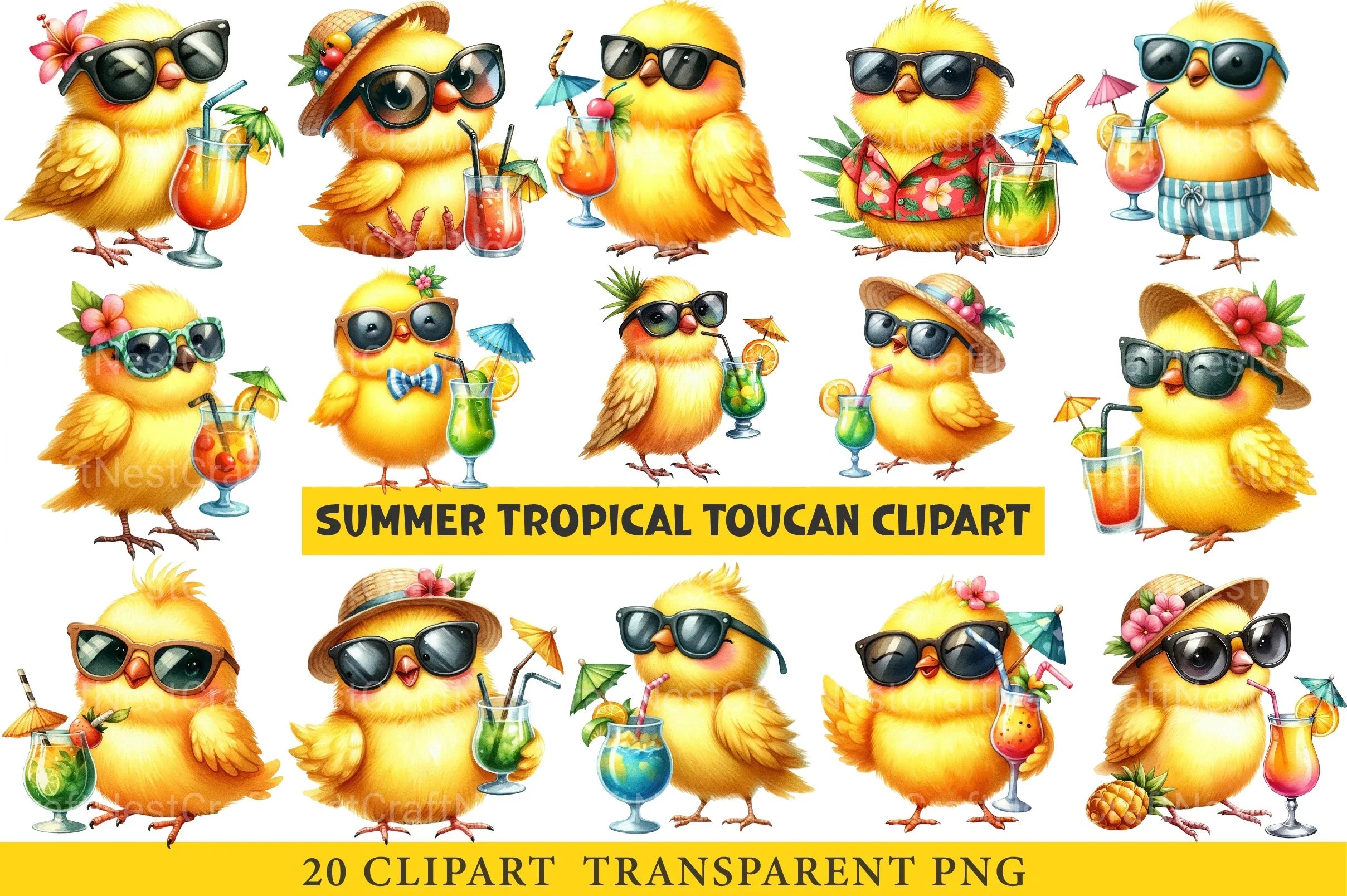 Summer Tropical Toucan Clipart Bundle - CraftNest - Digital Crafting and Art