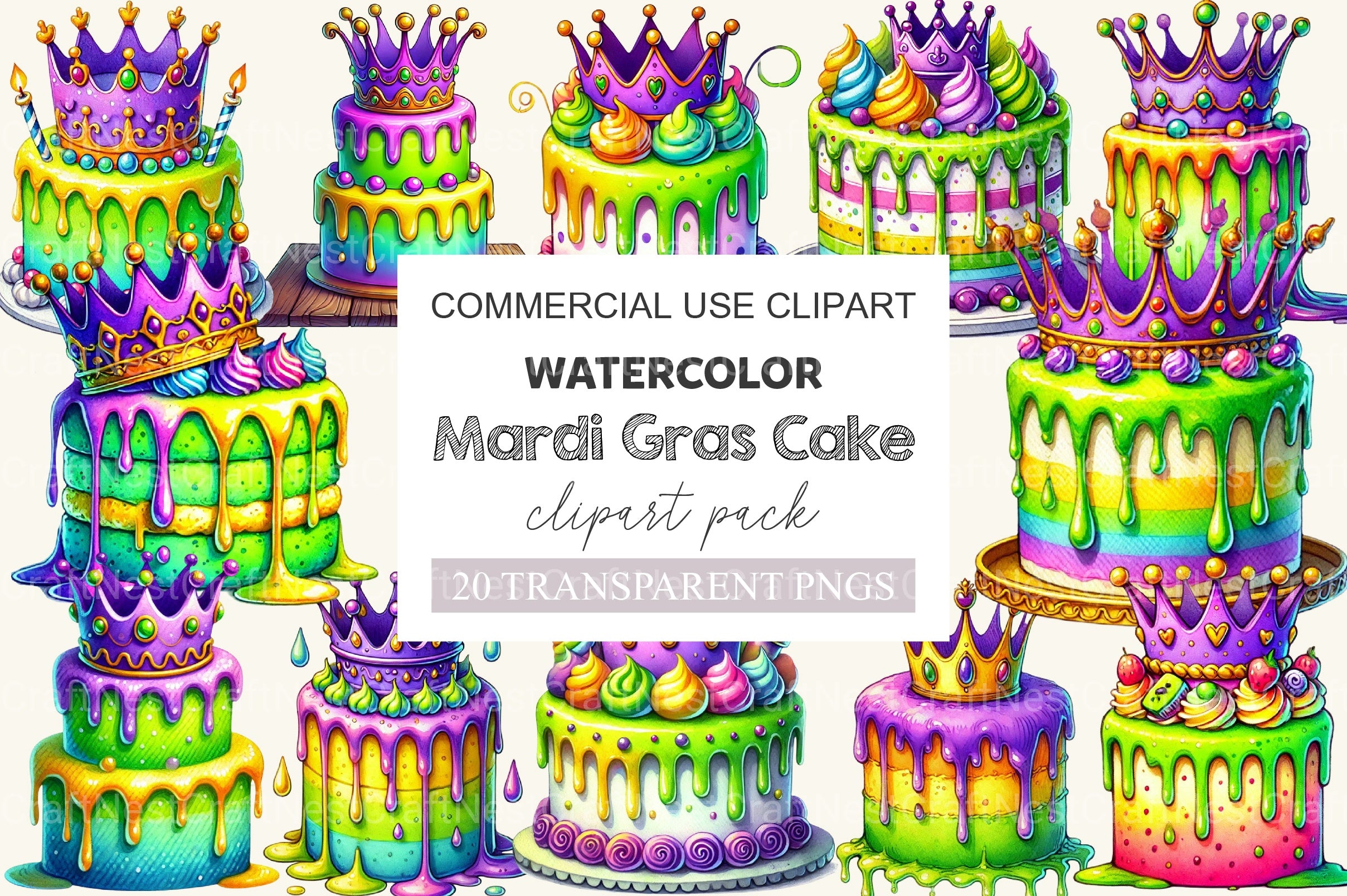 Mardi Gras Cake Clipart Bundle - CraftNest - Digital Crafting and Art