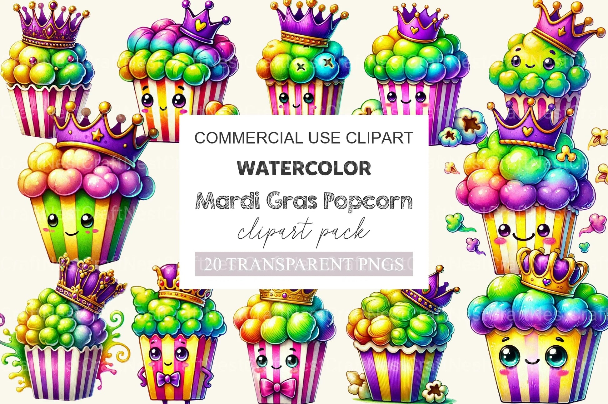 Mardi Gras Popcorn Clipart Bundle 2 - CraftNest - Digital Crafting and Art