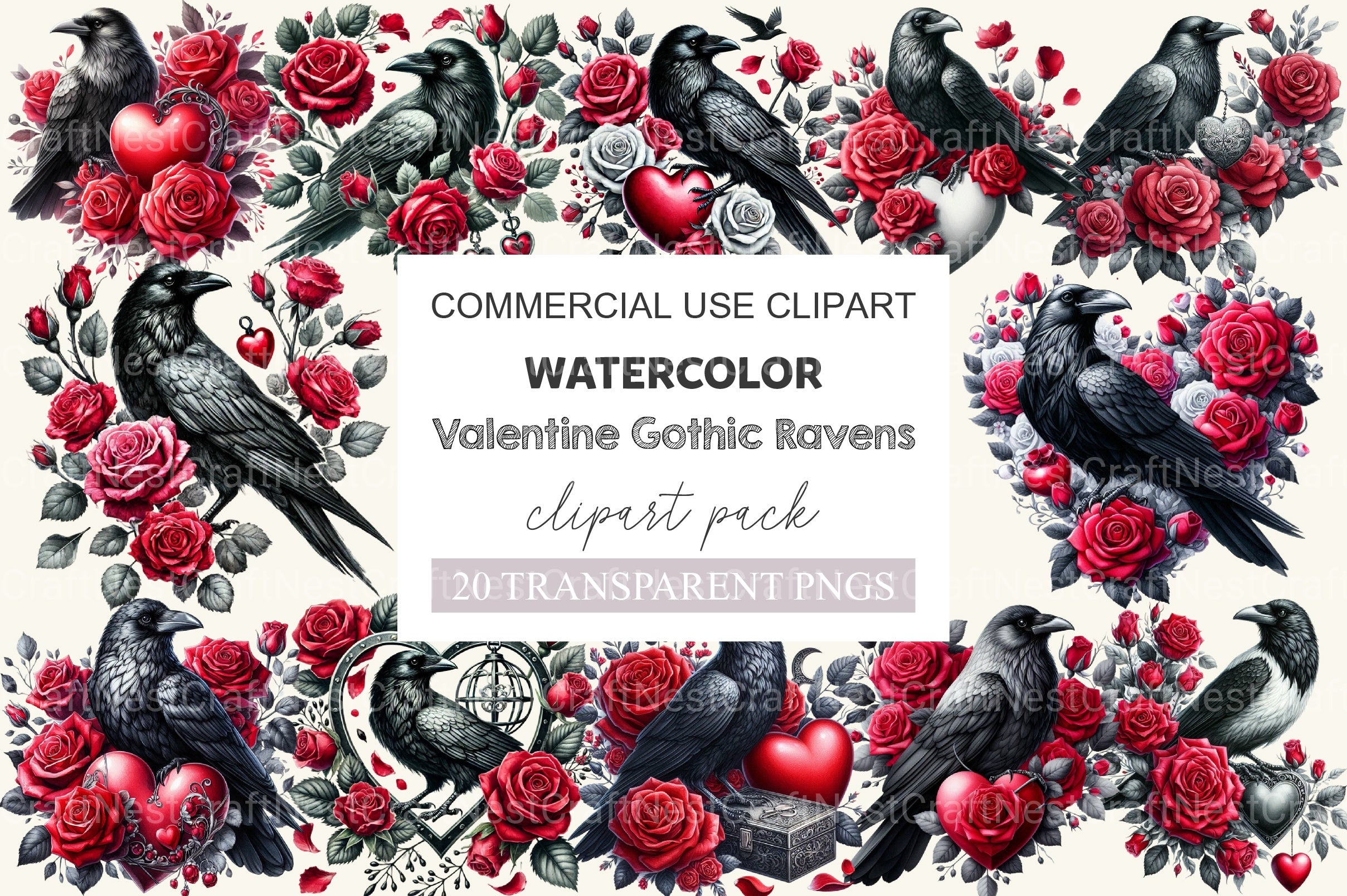 Valentine Gothic Ravens Clipart Bundle 2 - CraftNest - Digital Crafting and Art