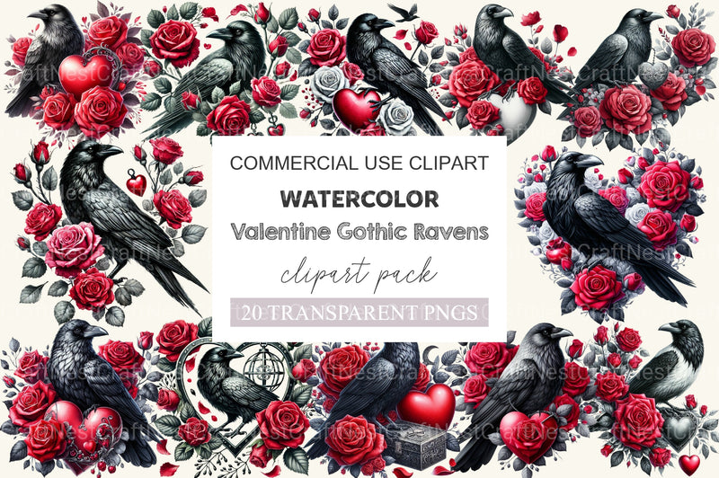 Valentine Gothic Ravens Clipart Bundle 2 - CraftNest - Digital Crafting and Art