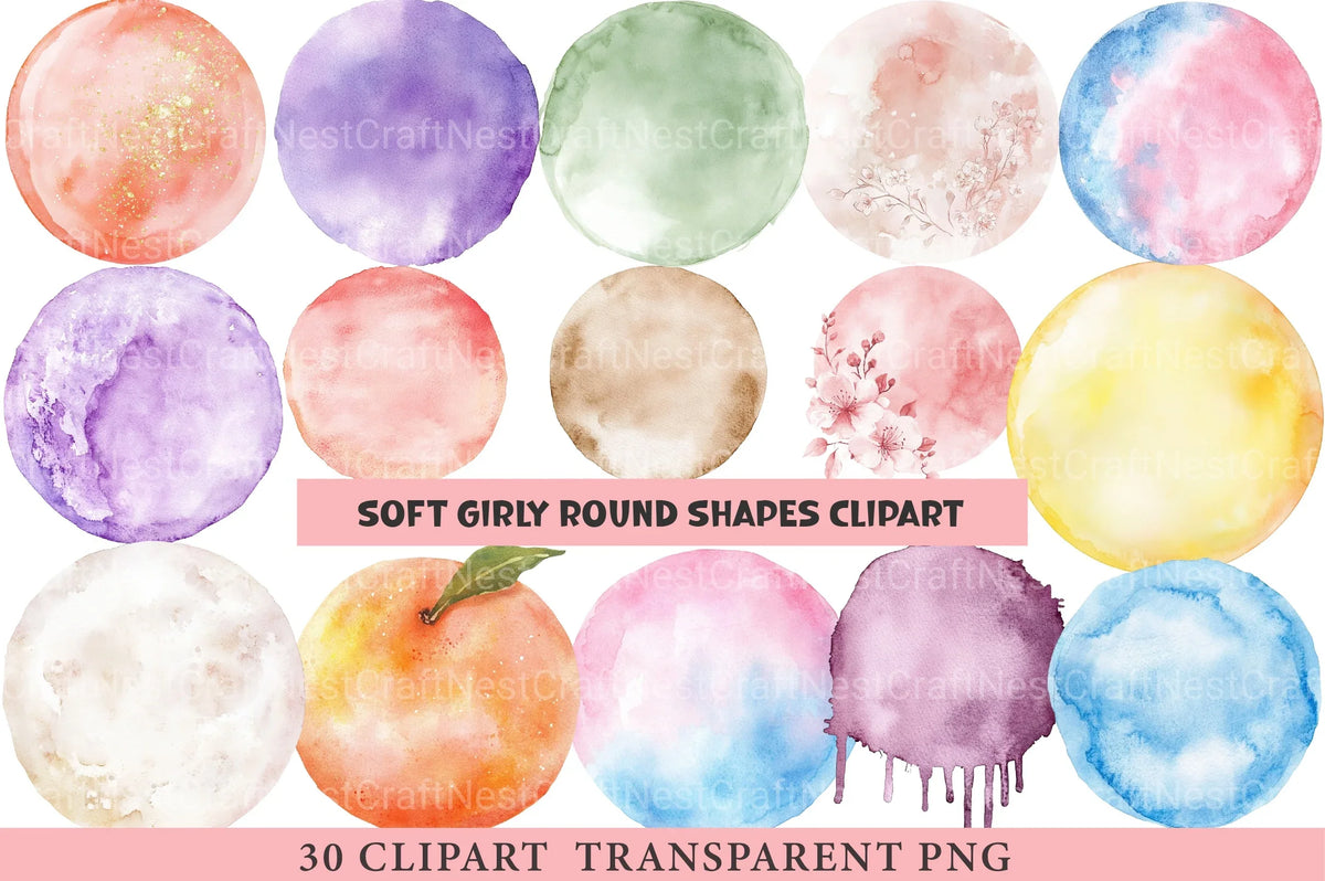 Soft Rounded Objects Soft Girly Round Shapes Clipart Bundle